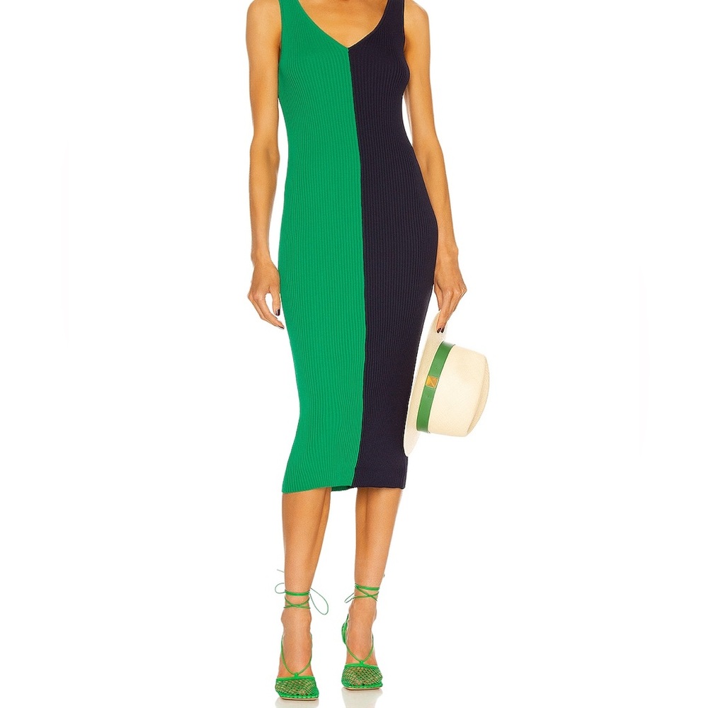 STAUD Green and Black Midi Dress